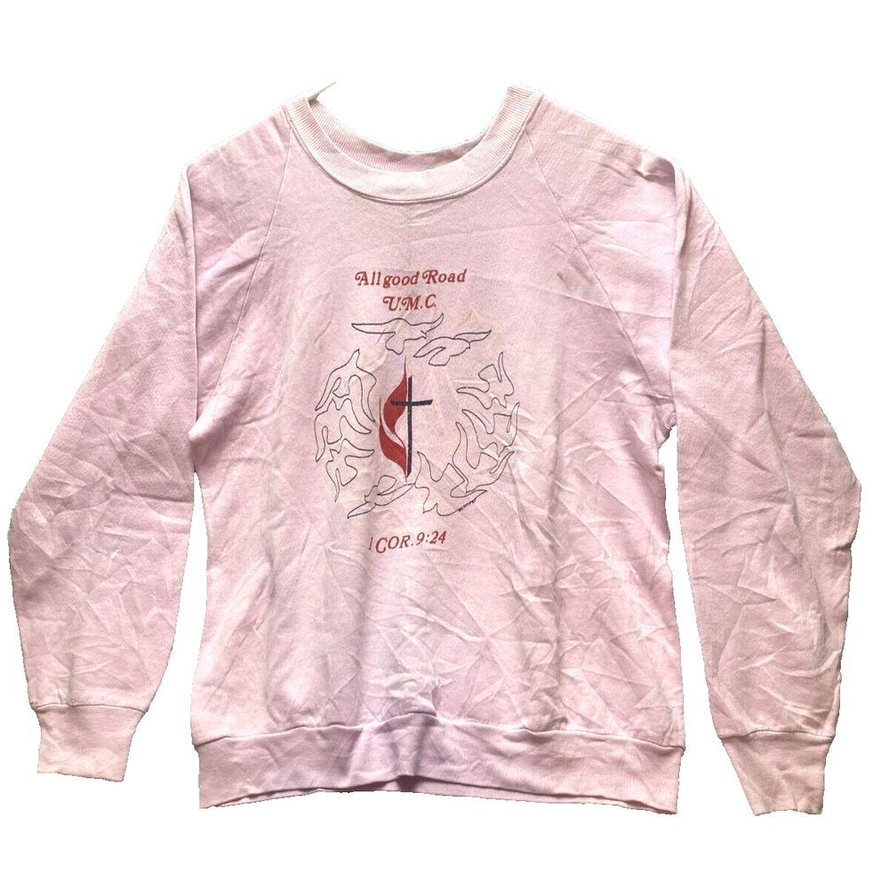 VTG United Methodist Church Sweatshirt Womens Extra Large Pink 90s UMC Christian
